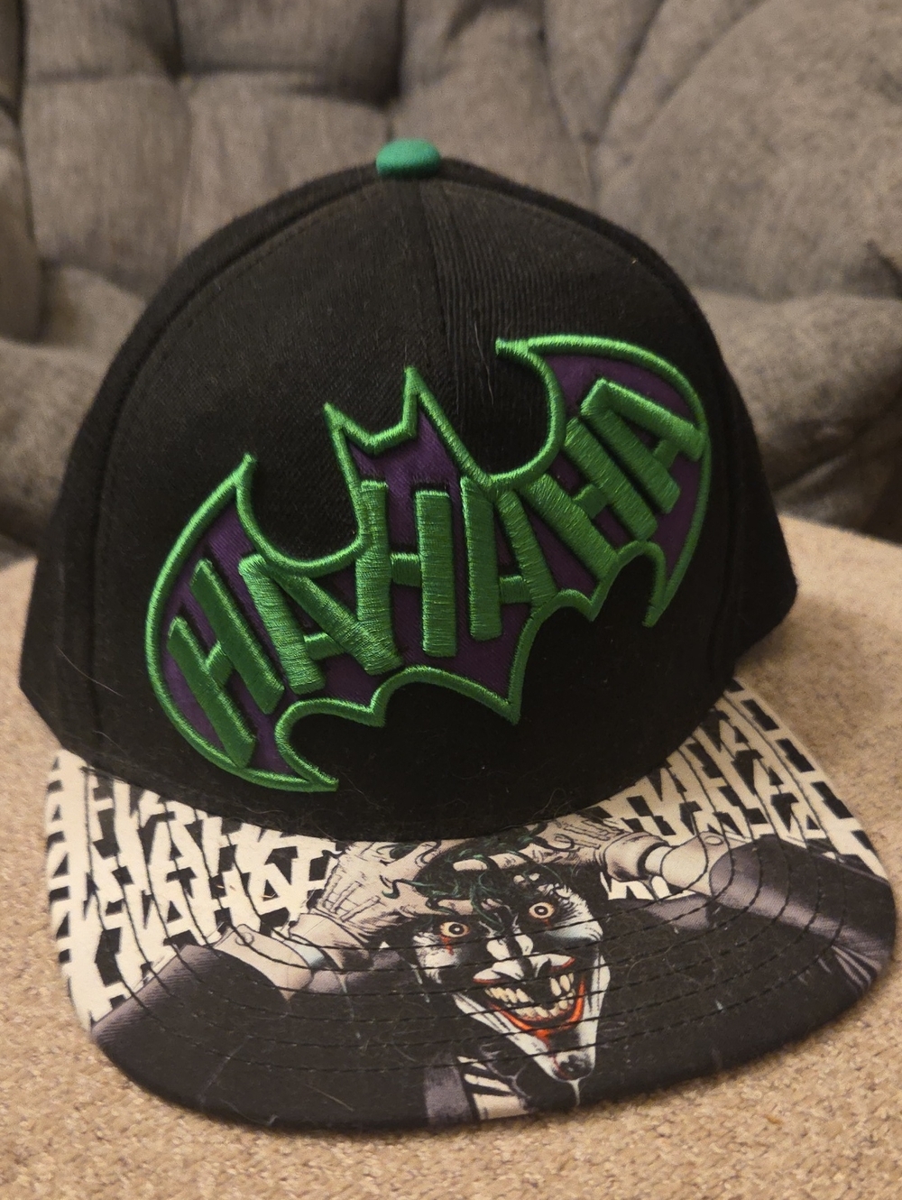 DC Comics Black Batman Joker Snapback Hat with Green & Purple Bat Logo
